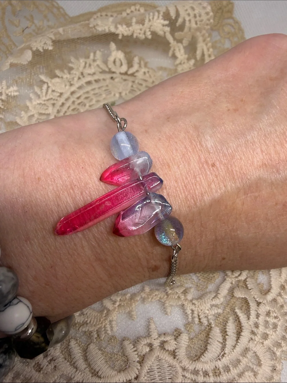 Handmade Aura Quartz Bar Bracelet/Anklet Blue & Red Gradient Crystal Fairycore